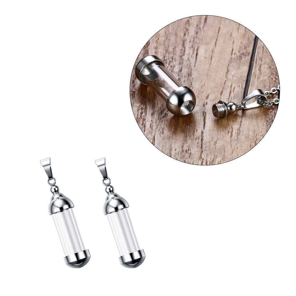 3653 2Pcs Stainless Steel Screw Cap Tube Glass Bottle Vial Charms Pendant